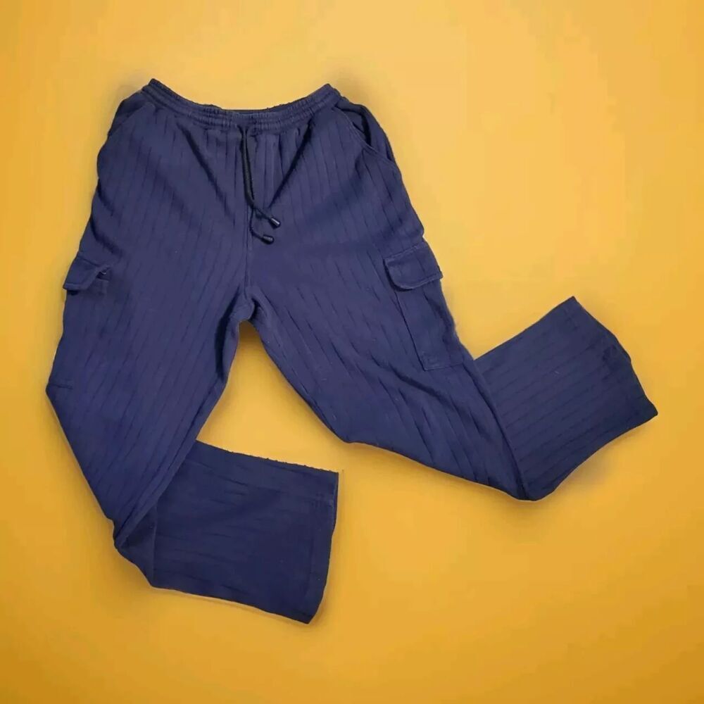 Vntg Womens Pants Purple Drawstring Ribbed Nuggets Comfy Cargo Small